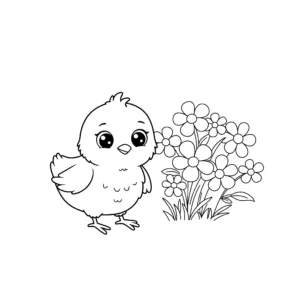 coloriage Le poussin et les fleurs a imprimer