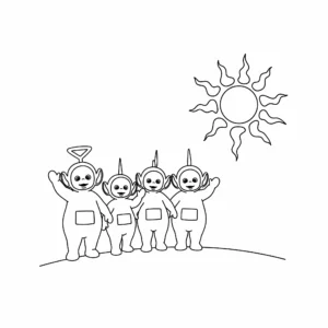 télécharger coloriage Les Télétubbies font coucou au soleil gratuit