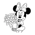 coloriage Minnie tenant un bouquet de fleurs pour enfant de à imprimer
