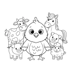 coloriage Poussin et ses amis de la ferme gratuit a imprimer