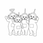 coloriage Tous les Télétubbies se disent Au revoir ! gratuit pour enfants