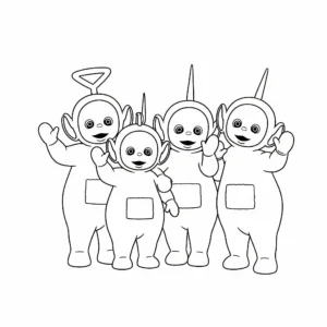 coloriage Tous les Télétubbies se disent Au revoir ! gratuit pour enfants