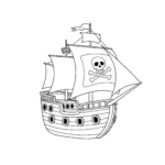 coloriage Un bateau pirate de profil avec un grand mât et une voile portant une tête de mort a imprimer gratuitement