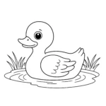 coloriage Un canard dans un étang pour enfant de 7 ans