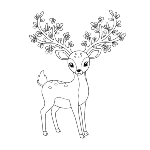 coloriage Un cerf avec des bois fleuris pour primaire