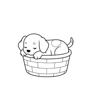 coloriage Un chiot dormant dans un panier a colorier en ligne gratuitement