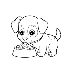 coloriage Un chiot mangeant sa nourriture en ligne