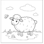 coloriage Un mouton et son ami papillon a colorier en ligne