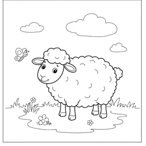 coloriage Un mouton et son ami papillon a colorier en ligne