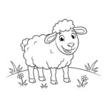 coloriage Un mouton heureux dans un pré pour enfant de à imprimer