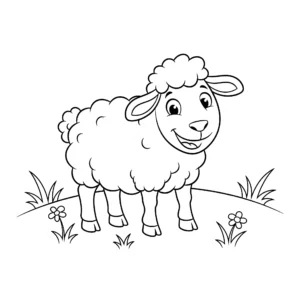 coloriage Un mouton heureux dans un pré pour enfant de à imprimer
