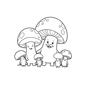 coloriage Une famille de champignons a imprimer
