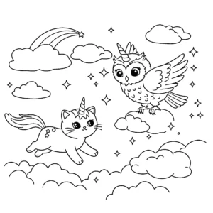 coloriage Chat Licorne à imprimer pour enfant de 2 ans