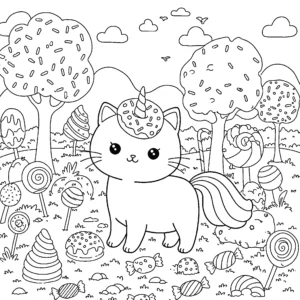 imprimer coloriage Chat Licorne gratuit