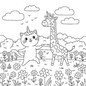 coloriage Chat Licorne à imprimer pour enfant de 3 ans
