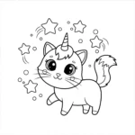 coloriage Chat Licorne Jouant avec des Étoiles à imprimer pour enfant de 4 ans