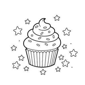 coloriage Cupcake et Étoiles à imprimer pour enfant de 7 ans