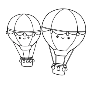 image de coloriage Deux montgolfières amicales pour enfant