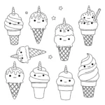 coloriage Différentes formes de glaces licornes à imprimer pour enfant de 10 ans