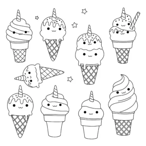 coloriage Différentes formes de glaces licornes à imprimer pour enfant de 10 ans