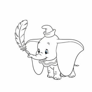 coloriage Dumbo et une Plume Magique educatif pour enfant