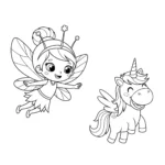 coloriage Fée Volante et Licorne Joyeuse pour enfants a imprimer gratuit
