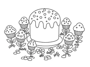 coloriage Gâteau de Pâques à imprimer kawaii