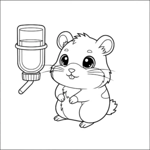 coloriage Hamster et sa Bouteille d’Eau pour enfant à imprimer