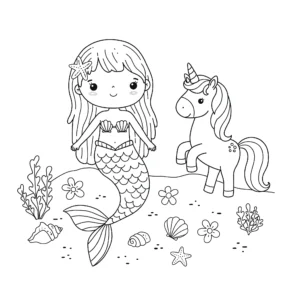 imprimer coloriage Sirene Licorne