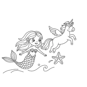 coloriage Sirene Licorne pour enfant