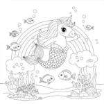 coloriage Sirène Licorne et un arc en ciel sous marin à imprimer pour enfant de 2 ans
