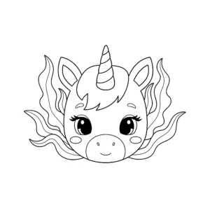 coloriage Tête de Sirène Licorne avec des algues douces gratuit pour enfants