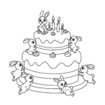 coloriage Un gâteau avec des lapins à imprimer pour enfant de 4 ans