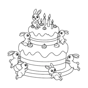 coloriage Un gâteau avec des lapins à imprimer pour enfant de 4 ans