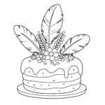 coloriage Un gâteau avec des plumes et des fleurs a dessiner en ligne