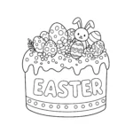 coloriage Un gâteau avec le mot PÂQUES pour enfant de 4 ans