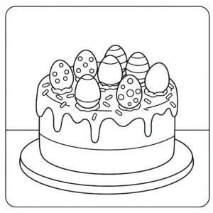 coloriage Un gâteau rond décoré d’œufs a imprimer gratuit