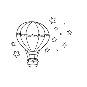 coloriage Une petite montgolfière et des étoiles pour enfant de 7 ans