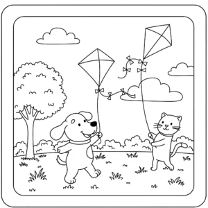coloriage Chien et Chat pour enfant de 6 ans
