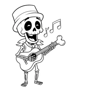 coloriage Héctor avec sa guitare en os pour enfant a imprimer gratuit