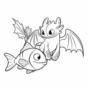 coloriage Krokmou et un poisson pour enfant de 10 ans