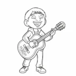 coloriage Miguel chantant avec sa guitare pour enfants
