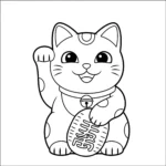 coloriage Un Maneki neko souriant pour enfants à télécharger