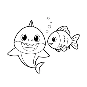 coloriage Bébé Requin et les Poissons gratuit pour enfants