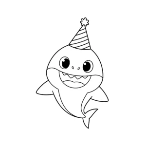 coloriage Bébé requin avec un chapeau d’anniversaire à imprimer pour enfant de 7 ans