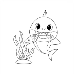 coloriage Bébé requin mange des algues pour enfant gratuit