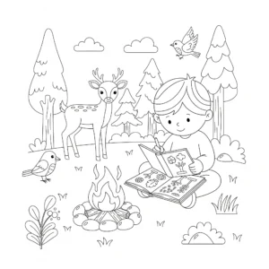 coloriage Camping à imprimer pour enfant de 6 ans