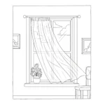 coloriage Fenêtre avec de la lumière naturelle et un rideau léger a imprimer
