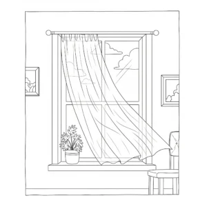 coloriage Fenêtre avec de la lumière naturelle et un rideau léger a imprimer