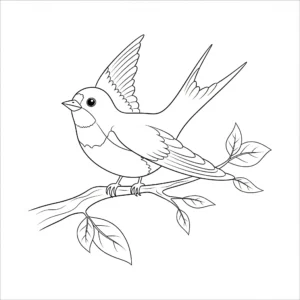 coloriage L’Hirondelle sur une Branche à imprimer pour enfant de 4 ans